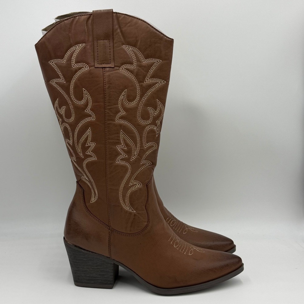 NEW Pop Barry Brown Distressed Western Cowboy Boots Womens 6.5 M Pointed Toe Zip